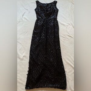 Vintage 90s Black Sequin Long Floor Length Formal Evening Gown